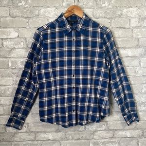 Brooks Brothers Women's 8 Plaid Flannel Button Up Shirt. Blue, Black, White